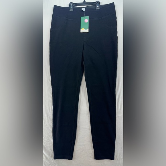 Halara High Waisted Back Pocket Stretchy Knit Denim Leggings Pants Black L - Picture 1 of 9